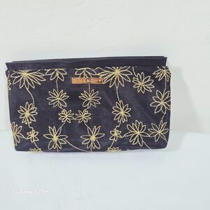 Givenchy Parfums Black Gold Floral Embroidered Cosmetic Makeup Pouch Bag